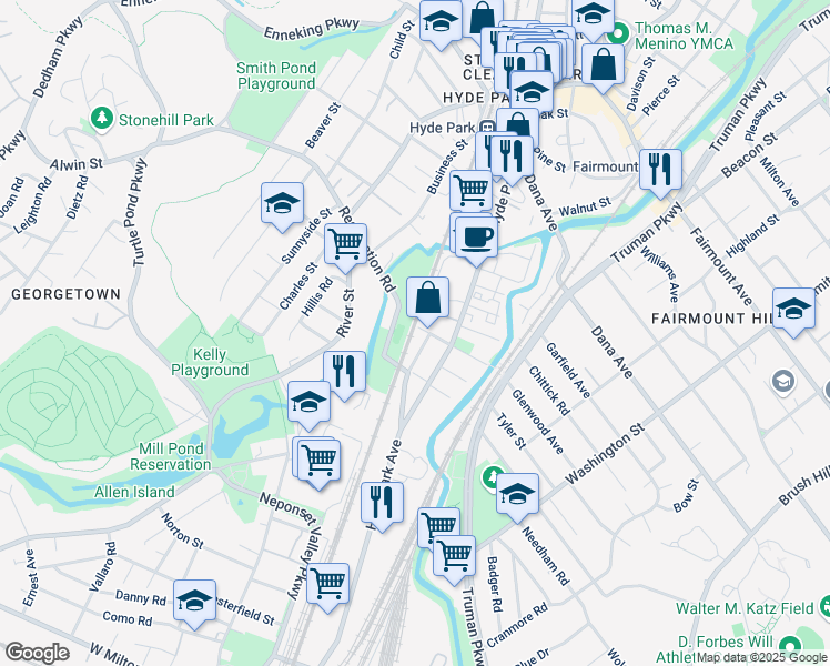 map of restaurants, bars, coffee shops, grocery stores, and more near 1 Glenwood Ave in Boston