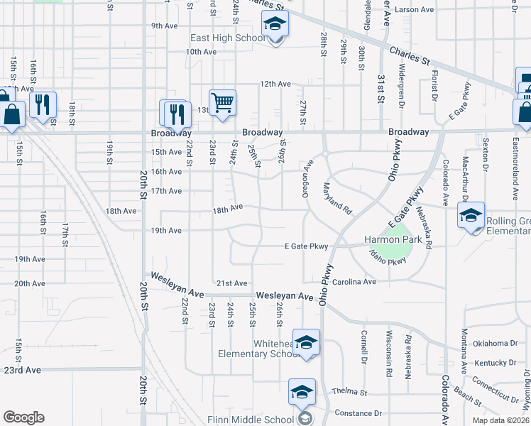 map of restaurants, bars, coffee shops, grocery stores, and more near 2907 18th Avenue in Rockford
