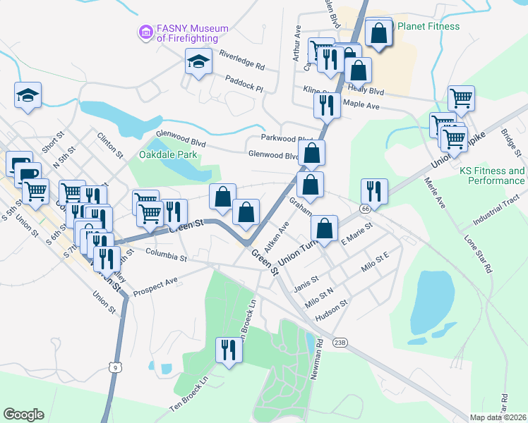 map of restaurants, bars, coffee shops, grocery stores, and more near 37 Fairview Avenue in Hudson