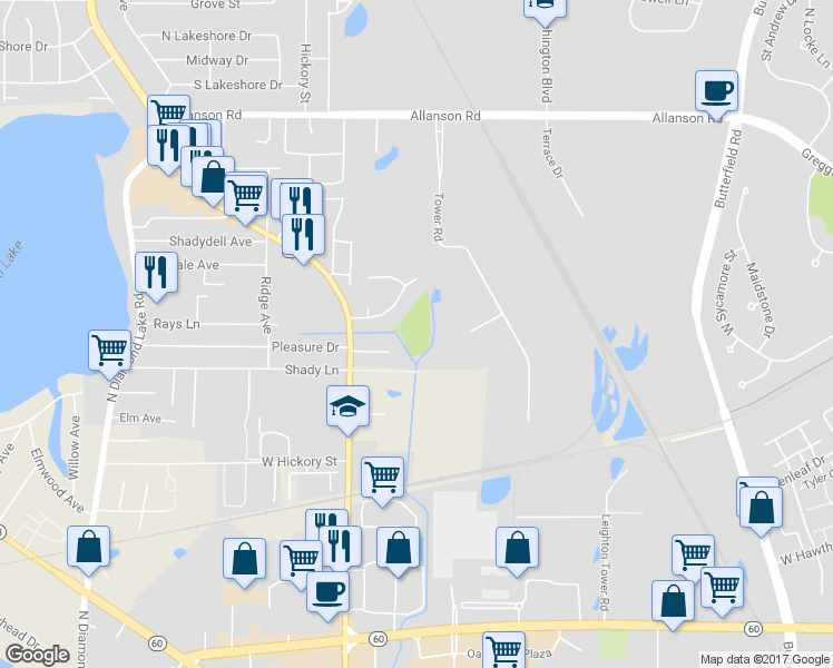 map of restaurants, bars, coffee shops, grocery stores, and more near 925 Clearbrook Park Drive in Mundelein