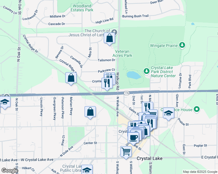 map of restaurants, bars, coffee shops, grocery stores, and more near 40 West Terra Cotta Avenue in Crystal Lake