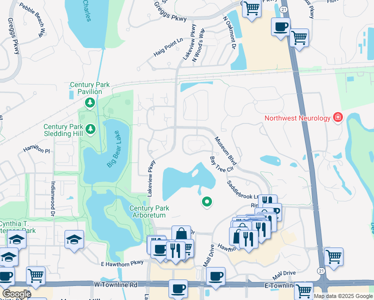 map of restaurants, bars, coffee shops, grocery stores, and more near 329 Bay Tree Circle in Vernon Hills