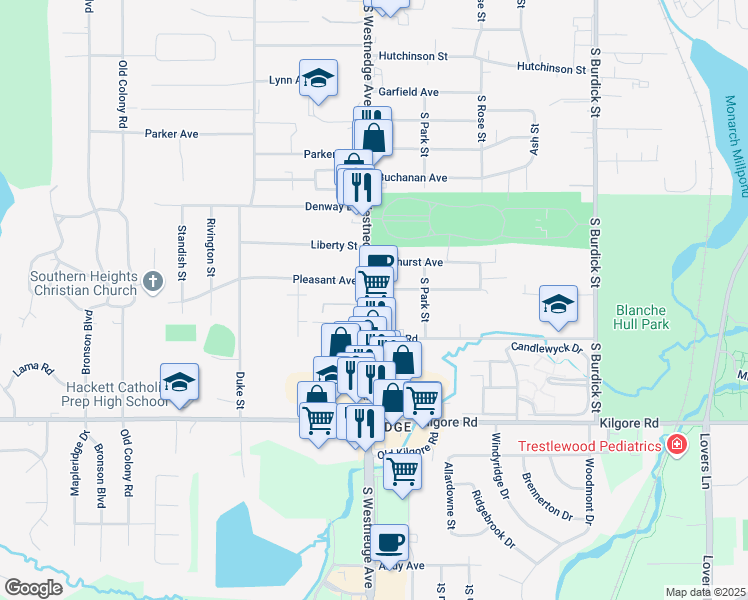 map of restaurants, bars, coffee shops, grocery stores, and more near 4213 South Westnedge Avenue in Kalamazoo