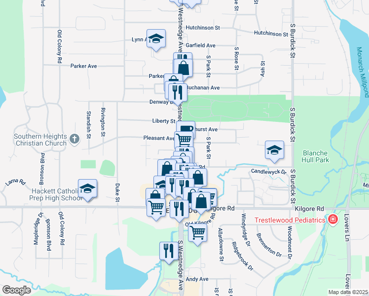 map of restaurants, bars, coffee shops, grocery stores, and more near 4213 South Westnedge Avenue in Kalamazoo