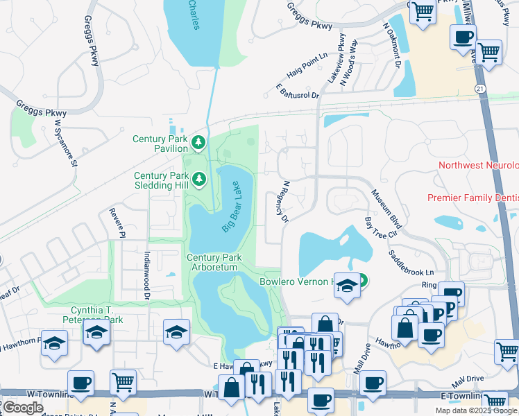 map of restaurants, bars, coffee shops, grocery stores, and more near 1288 North Streamwood Lane in Vernon Hills