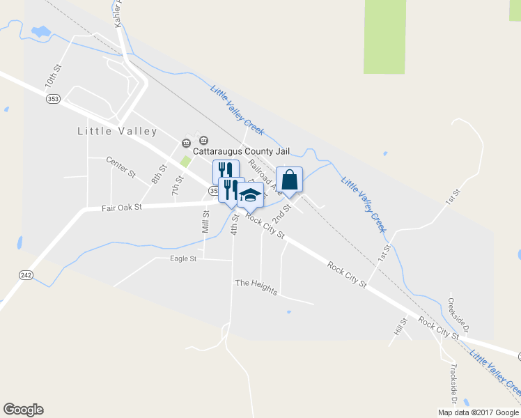 map of restaurants, bars, coffee shops, grocery stores, and more near 200 Rock City Street in Little Valley