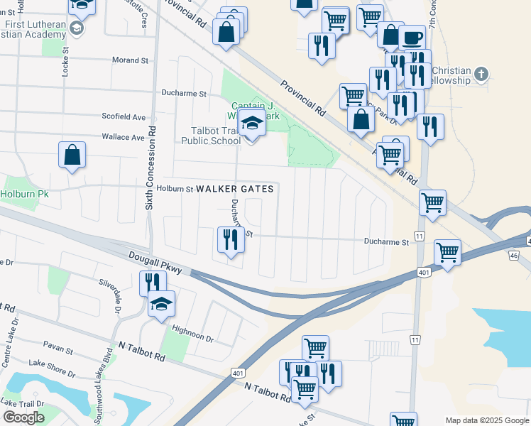 map of restaurants, bars, coffee shops, grocery stores, and more near 4668 Osaka Circle in Windsor
