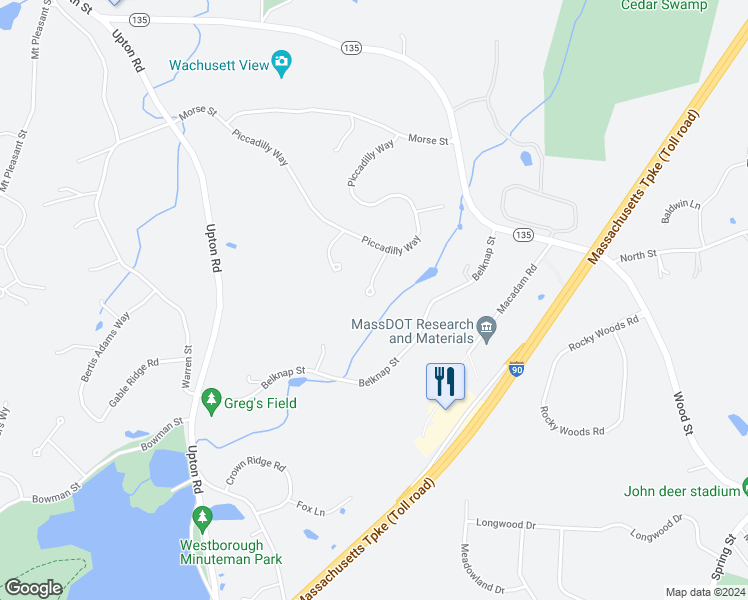 map of restaurants, bars, coffee shops, grocery stores, and more near 8 Grindstone Court in Westborough