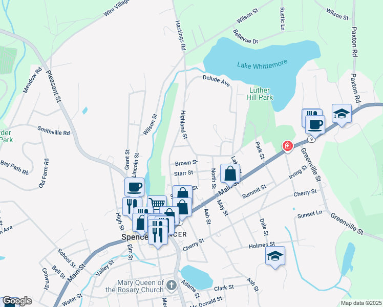 map of restaurants, bars, coffee shops, grocery stores, and more near 6 Duggan Street in Spencer