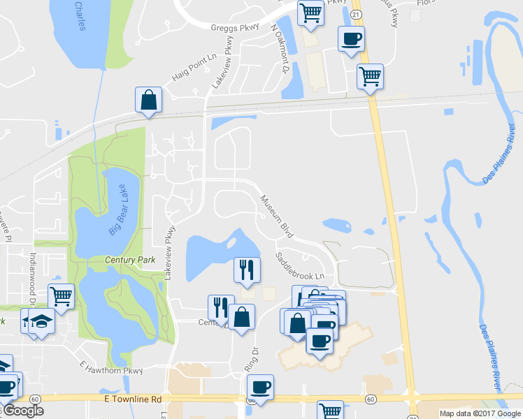 map of restaurants, bars, coffee shops, grocery stores, and more near 422 Bay Tree Circle in Vernon Hills
