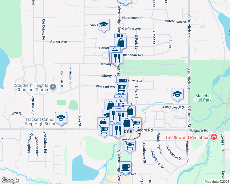 map of restaurants, bars, coffee shops, grocery stores, and more near 4222 South Westnedge Avenue in Kalamazoo