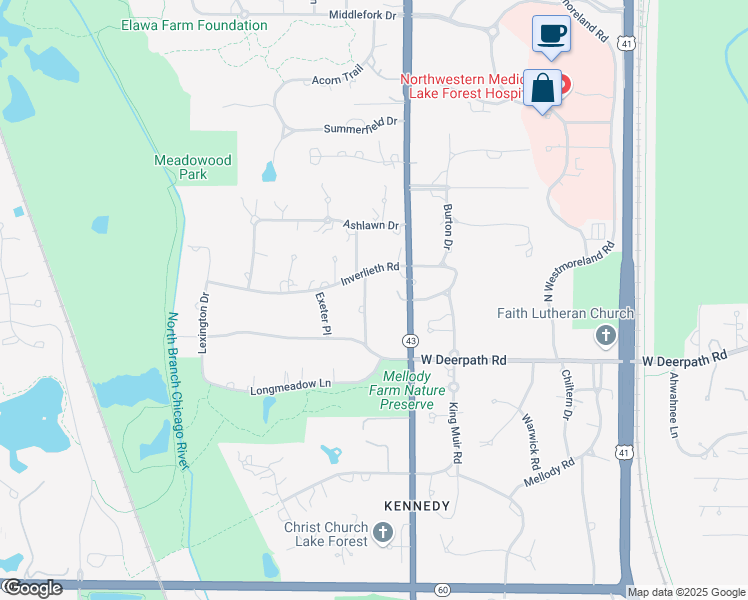 map of restaurants, bars, coffee shops, grocery stores, and more near 505 Greenvale Avenue in Lake Forest