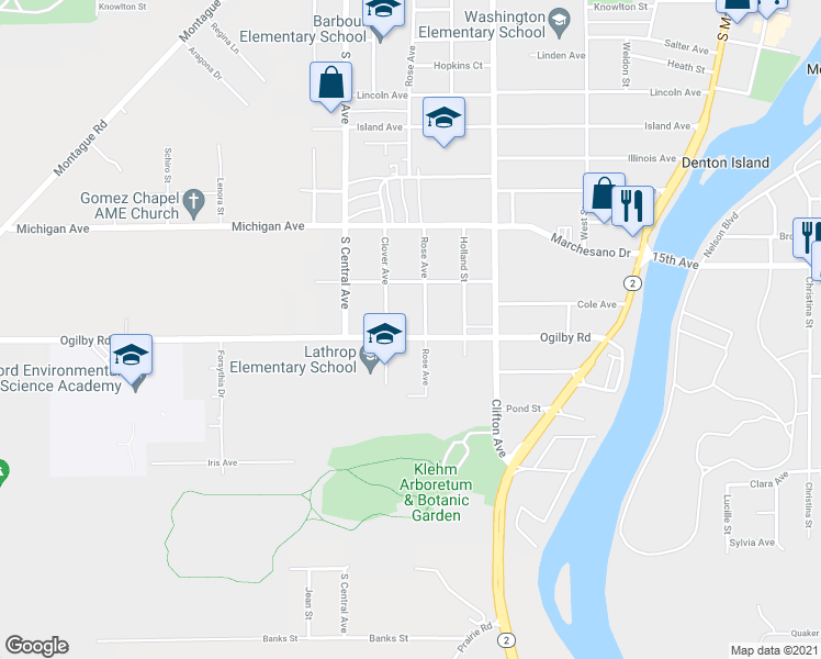 map of restaurants, bars, coffee shops, grocery stores, and more near 1111 Ogilby Road in Rockford
