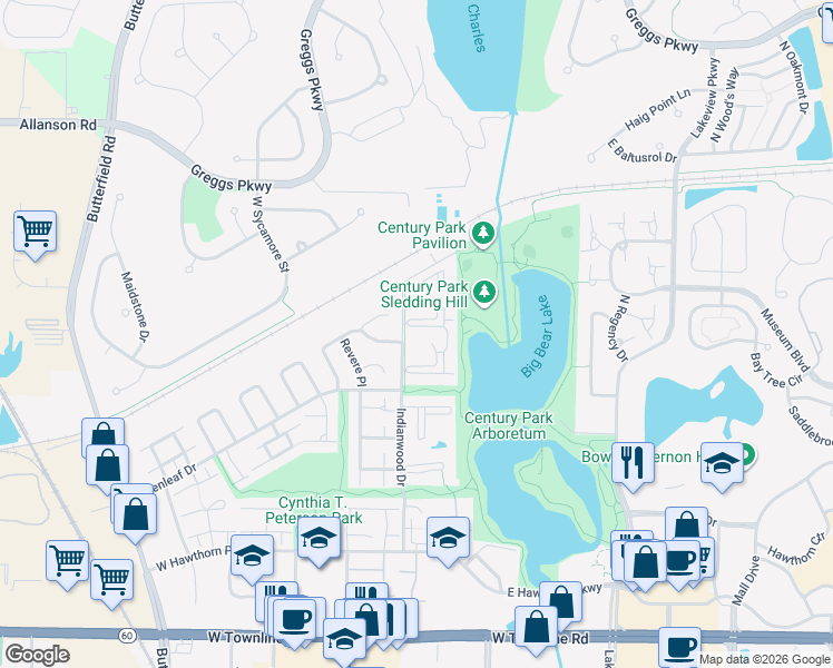 map of restaurants, bars, coffee shops, grocery stores, and more near 13 Echo Court in Vernon Hills