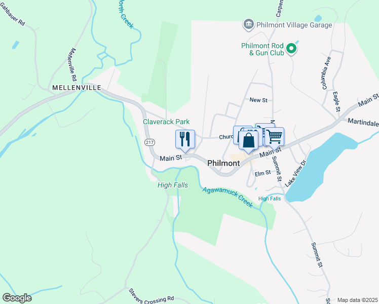 map of restaurants, bars, coffee shops, grocery stores, and more near 14 Main Street in Hudson