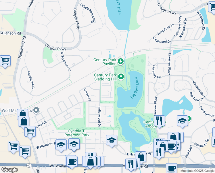 map of restaurants, bars, coffee shops, grocery stores, and more near 3 Echo Court in Vernon Hills