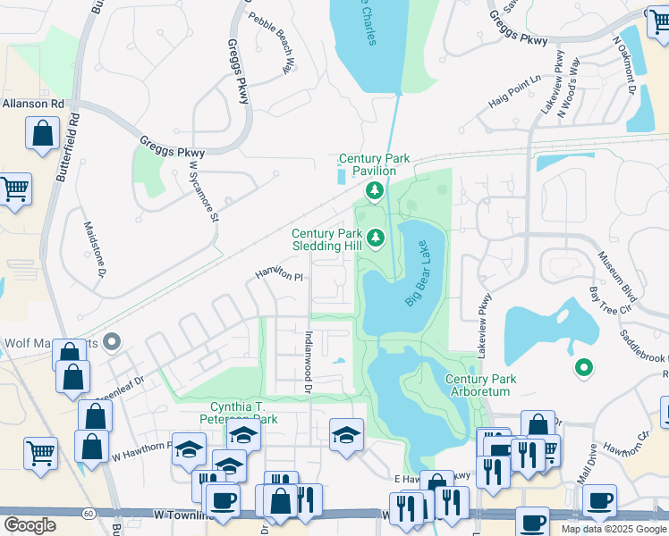 map of restaurants, bars, coffee shops, grocery stores, and more near 10 Echo Court in Vernon Hills