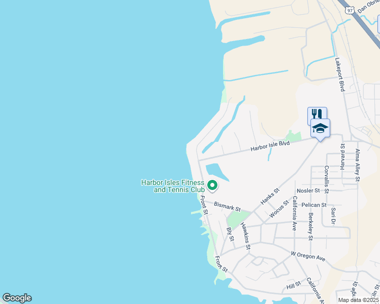 map of restaurants, bars, coffee shops, grocery stores, and more near 2910 Front Street in Klamath Falls