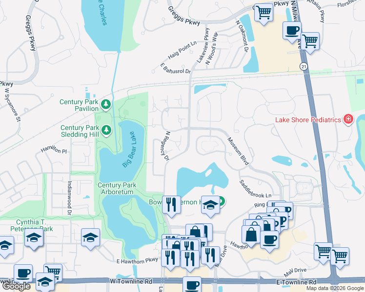 map of restaurants, bars, coffee shops, grocery stores, and more near 253 Southwick Court in Vernon Hills