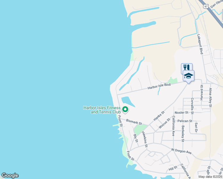 map of restaurants, bars, coffee shops, grocery stores, and more near 2904 Front Street in Klamath Falls