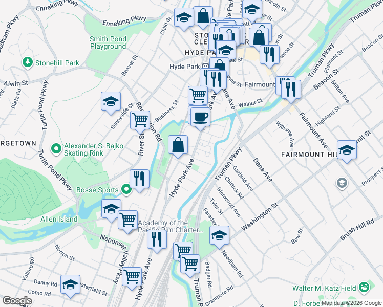 map of restaurants, bars, coffee shops, grocery stores, and more near in Boston