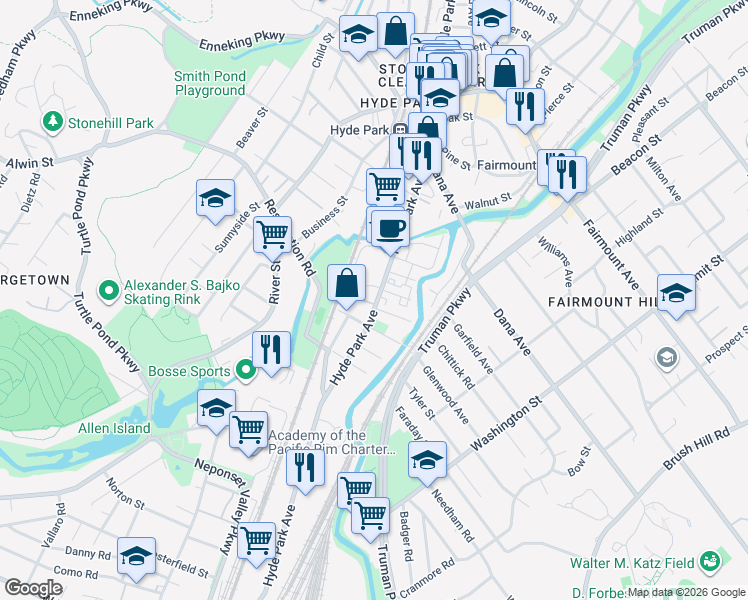 map of restaurants, bars, coffee shops, grocery stores, and more near in Boston
