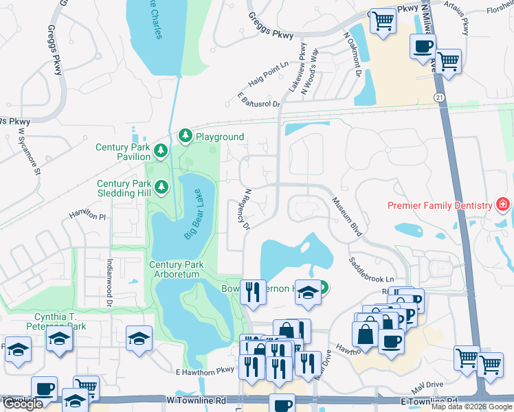 map of restaurants, bars, coffee shops, grocery stores, and more near 253 Southwick Court in Vernon Hills