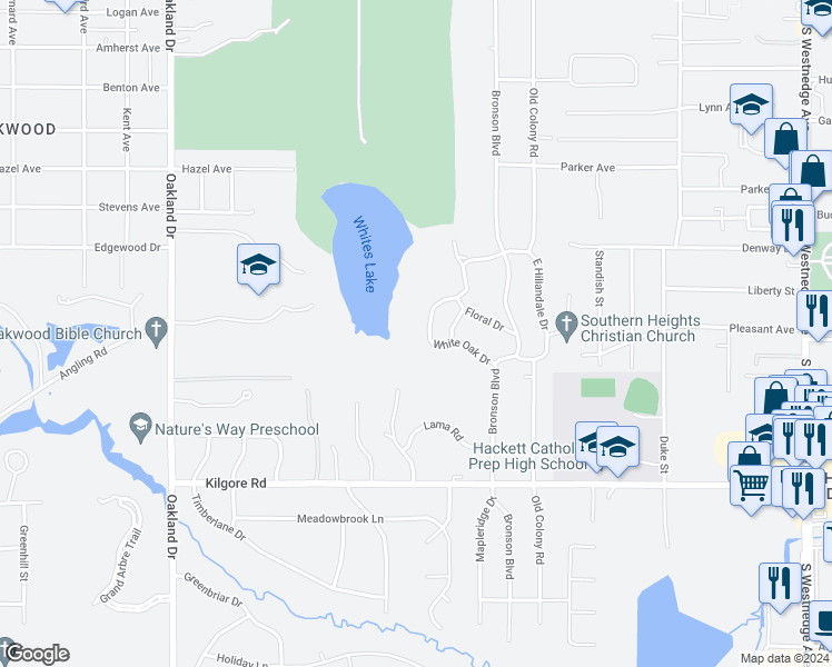 map of restaurants, bars, coffee shops, grocery stores, and more near 4158 Lakeside Drive in Kalamazoo