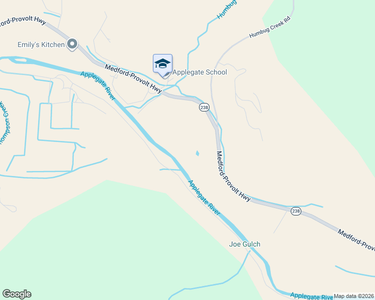 map of restaurants, bars, coffee shops, grocery stores, and more near 13723 Oregon 238 in Applegate