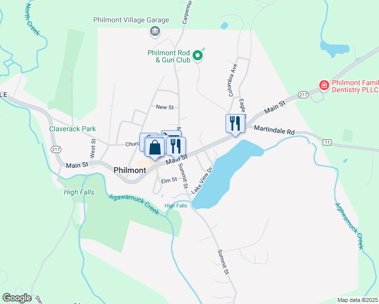 map of restaurants, bars, coffee shops, grocery stores, and more near 128 Main Street in Hudson
