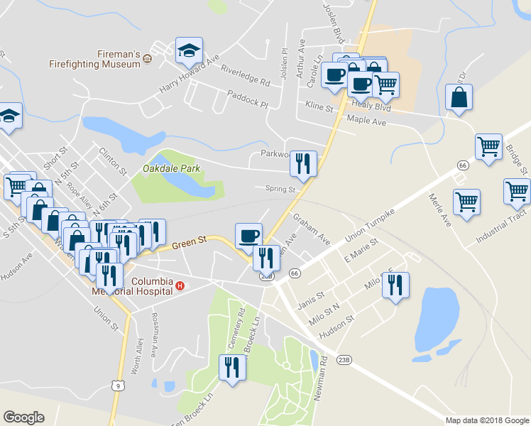 map of restaurants, bars, coffee shops, grocery stores, and more near 25 Jenkins Parkway in Hudson