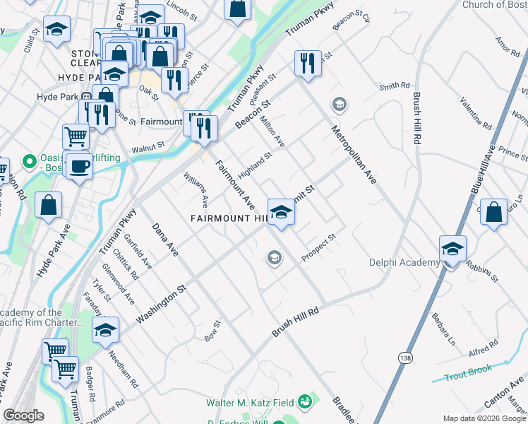 map of restaurants, bars, coffee shops, grocery stores, and more near 247 Fairmount Avenue in Boston
