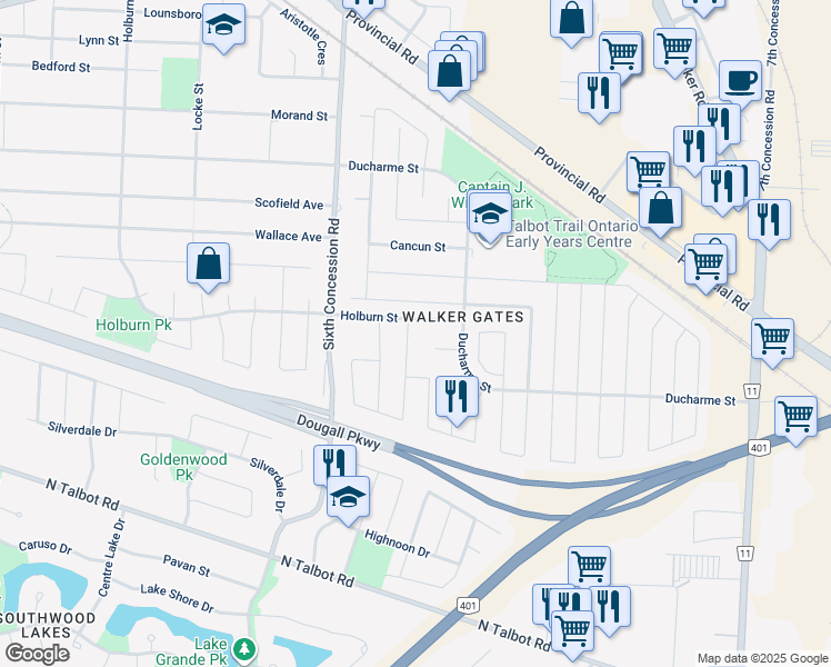 map of restaurants, bars, coffee shops, grocery stores, and more near 4138 Spago Crescent in Windsor