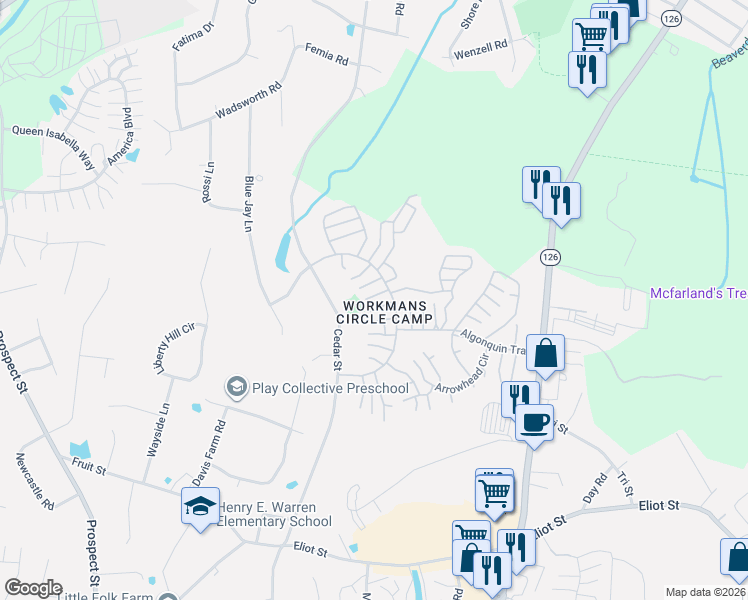 map of restaurants, bars, coffee shops, grocery stores, and more near 146 Captain Eames Circle in Ashland