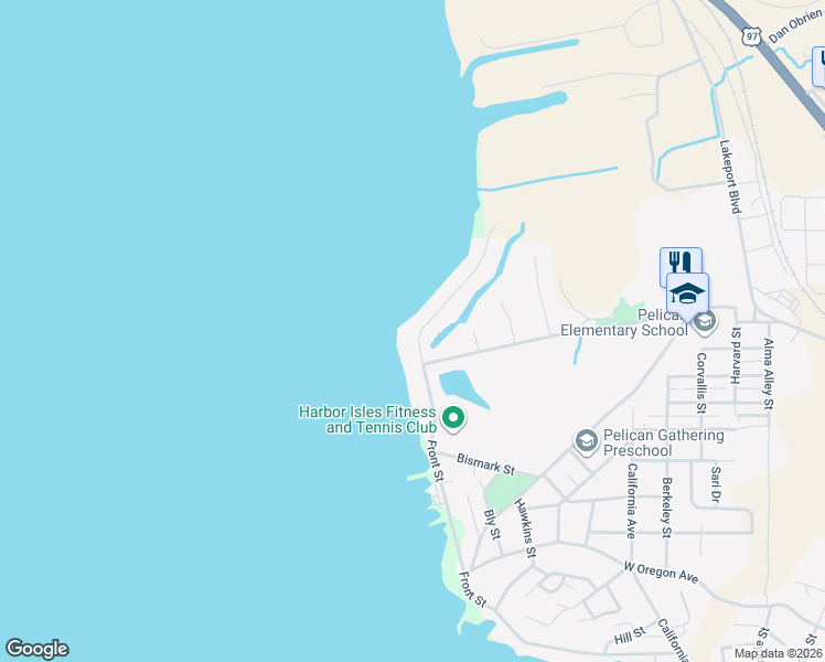 map of restaurants, bars, coffee shops, grocery stores, and more near 2910 Front Street in Klamath Falls