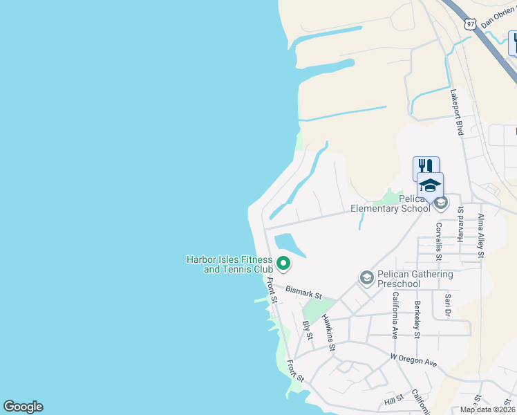 map of restaurants, bars, coffee shops, grocery stores, and more near 2910 Front Street in Klamath Falls