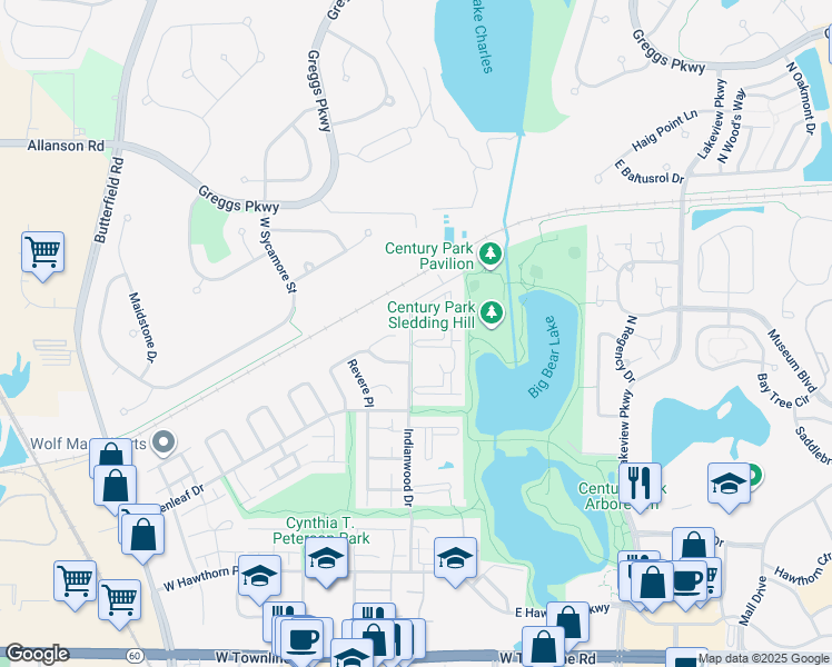 map of restaurants, bars, coffee shops, grocery stores, and more near 15 Echo Court in Vernon Hills