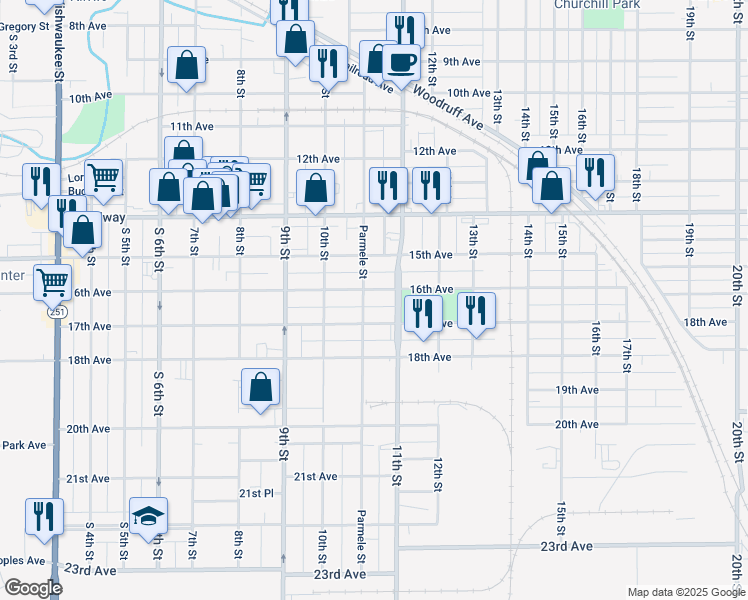map of restaurants, bars, coffee shops, grocery stores, and more near 1513 17th Avenue in Rockford