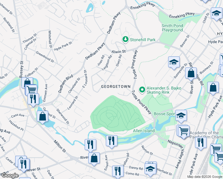 map of restaurants, bars, coffee shops, grocery stores, and more near 26 Senders Court in Boston