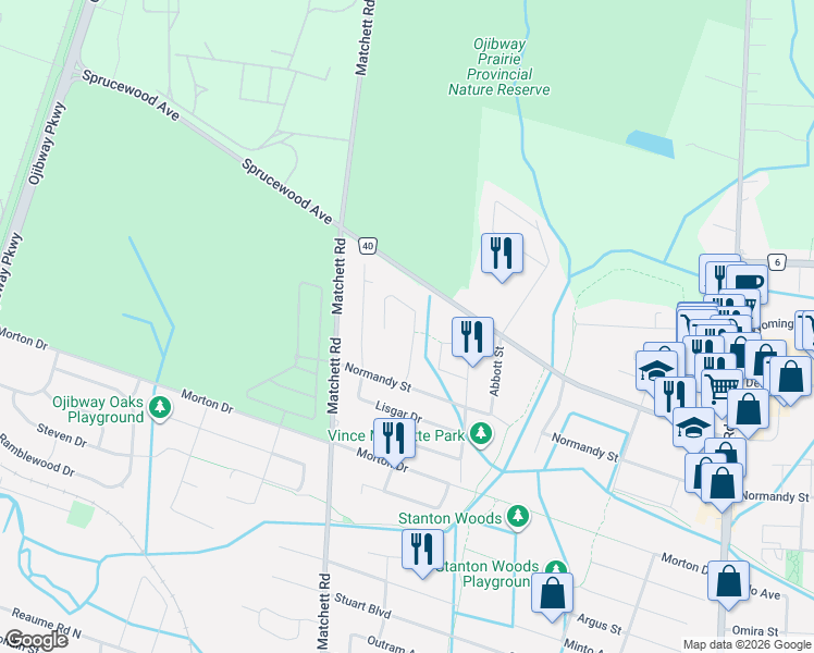 map of restaurants, bars, coffee shops, grocery stores, and more near 5967 Cameos Crescent in LaSalle