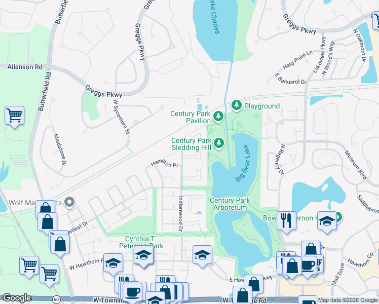 map of restaurants, bars, coffee shops, grocery stores, and more near 15 Echo Court in Vernon Hills