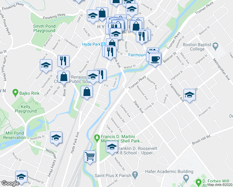 map of restaurants, bars, coffee shops, grocery stores, and more near 50 Easton Avenue in Boston