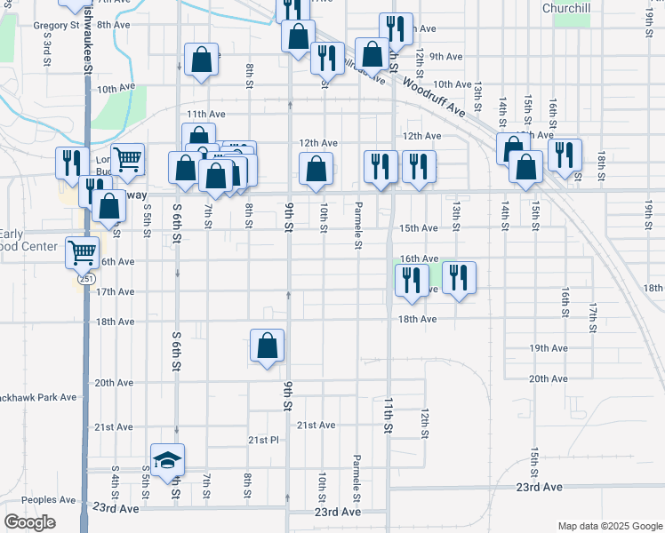 map of restaurants, bars, coffee shops, grocery stores, and more near 1407 16th Avenue in Rockford