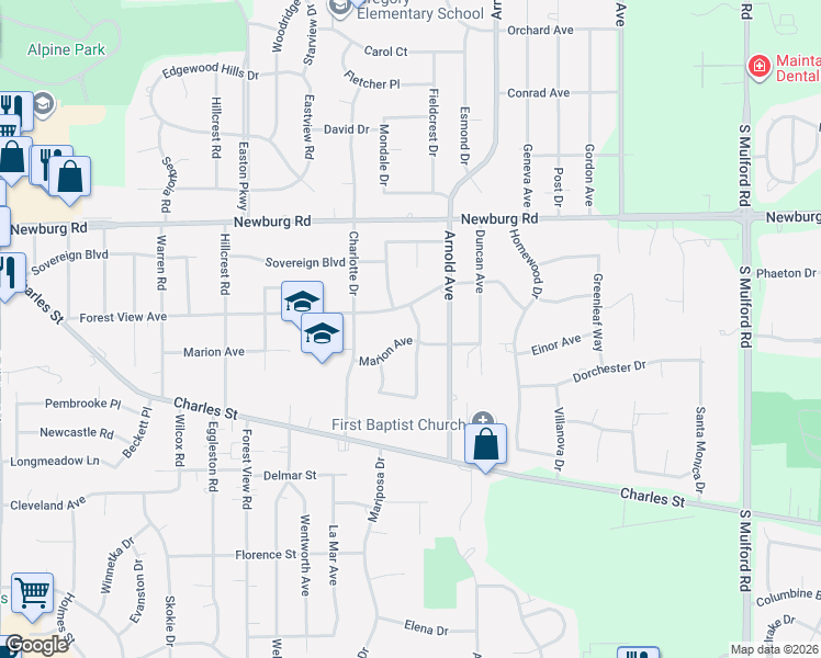 map of restaurants, bars, coffee shops, grocery stores, and more near 1669 Telemark Drive in Rockford