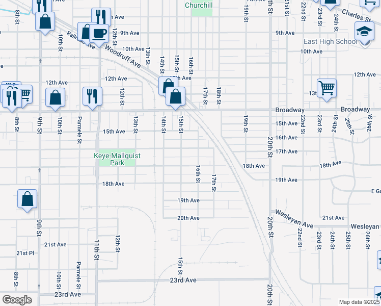 map of restaurants, bars, coffee shops, grocery stores, and more near 2026 16th Avenue in Rockford