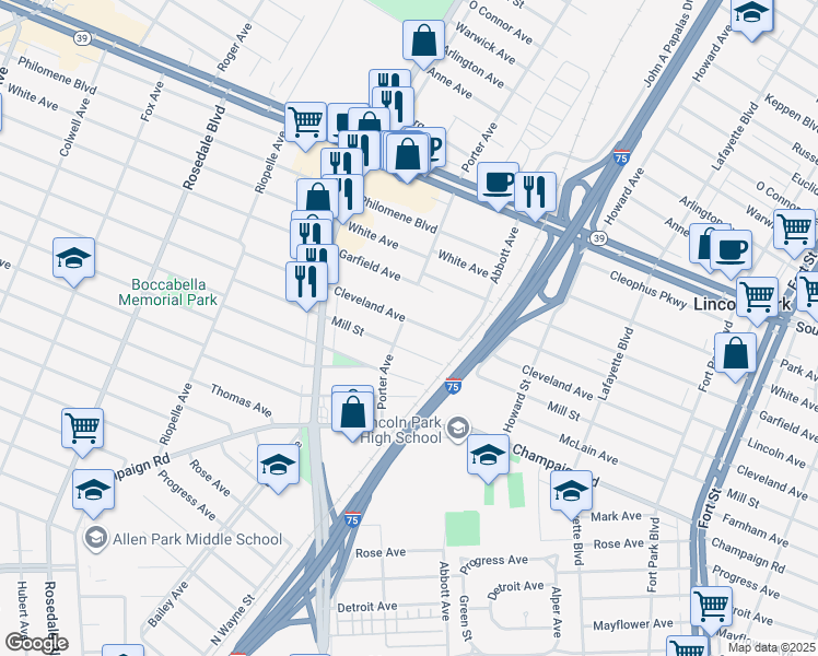 map of restaurants, bars, coffee shops, grocery stores, and more near 1783 Cleveland Avenue in Lincoln Park