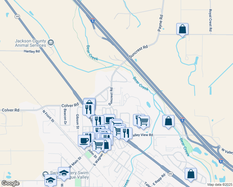 map of restaurants, bars, coffee shops, grocery stores, and more near 320 Suncrest Road in Talent