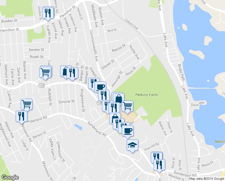 map of restaurants, bars, coffee shops, grocery stores, and more near 26 Jennings Street in Worcester