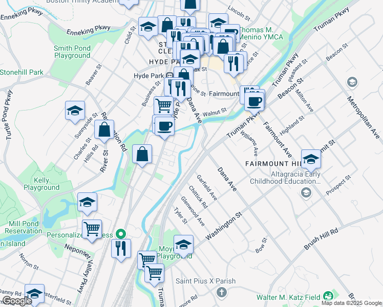 map of restaurants, bars, coffee shops, grocery stores, and more near 35 Easton Avenue in Boston