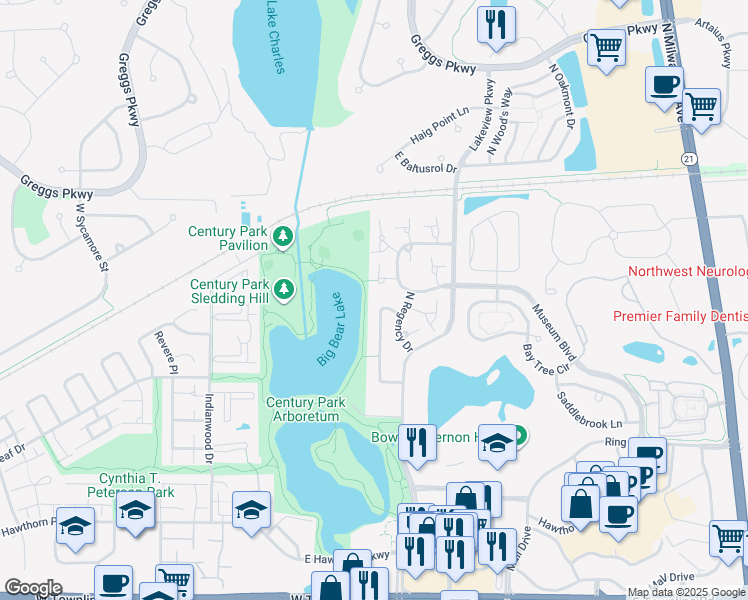 map of restaurants, bars, coffee shops, grocery stores, and more near 1330 North Streamwood Lane in Vernon Hills
